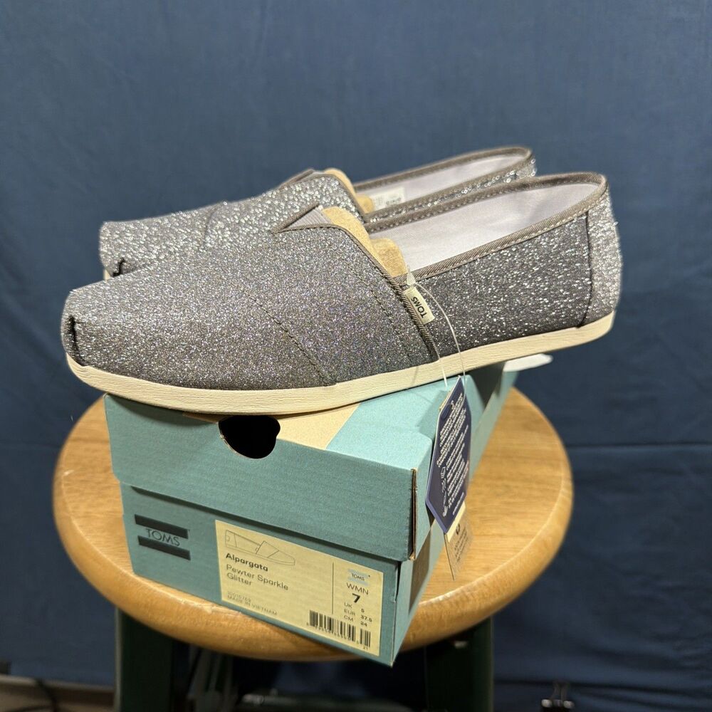 TOMS Women's Alpargata Classic Heritage Canvas Slip-On Flats Sparkle 7 NEW